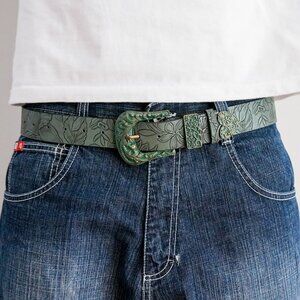 y2k green western floral belt — american boho style